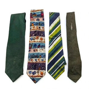 4 Green Vintage Ties Roos Atkins,  Cintas, BJ Ernst and Unbranded COOL!